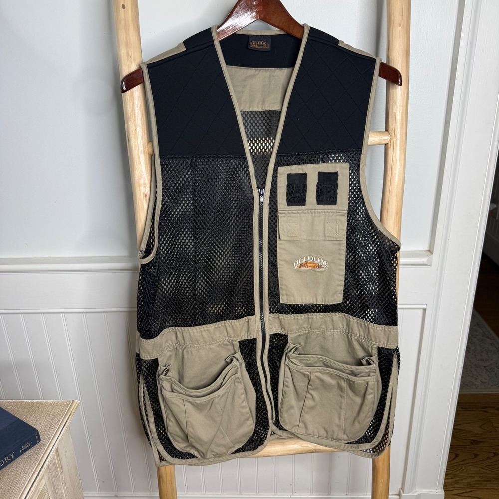 Fieldline Mens Shooting Vest Khaki Black Mesh Utility Hunting PC50 Size M/L